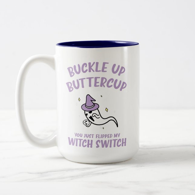 Caneca De Café Em Dois Tons Troque de bruxa-borboleta para cima do Dia de as B (Esquerda)