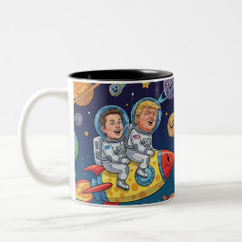 Caneca De Café Em Dois Tons Trump & Elon Space Adventure, Cosmic Journey