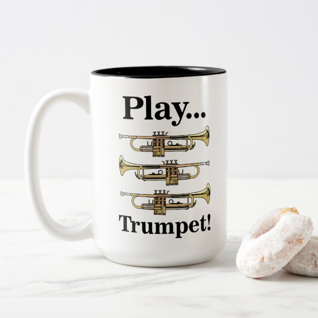Caneca De Café Em Dois Tons Trumpet Music Band Instrument (Com Donut)