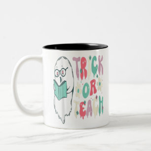 Caneca De Café Em Dois Tons Truque De Costume De Halloween Ou Ensino Fantasma