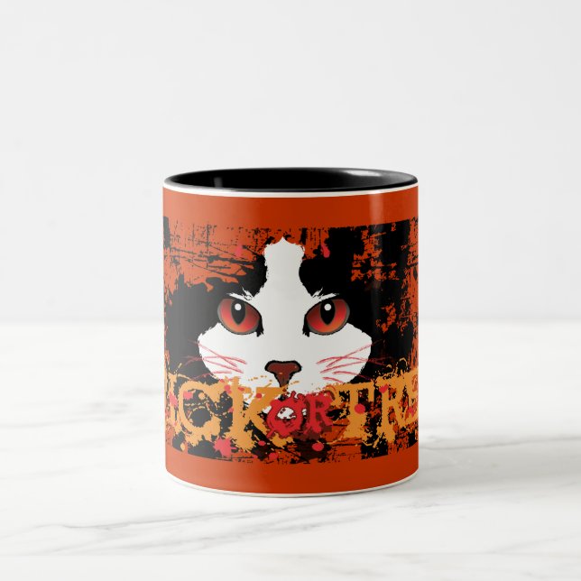 Caneca De Café Em Dois Tons Truque de Gato Negro ou Tratar (Centro)