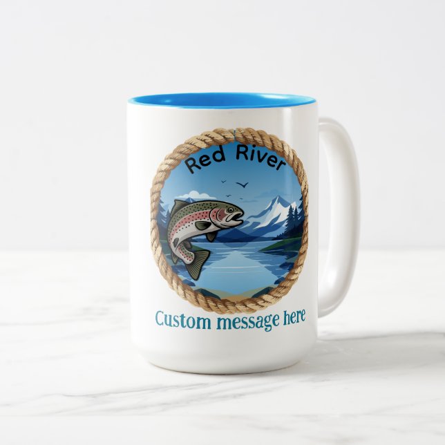 Caneca De Café Em Dois Tons Truta Arco-Íris Montanha Pesca Troféu (Frente Esquerda)