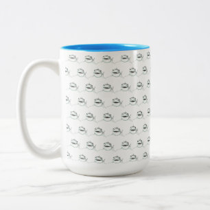 Caneca De Café Em Dois Tons tubarão aquarela sorrindo animal oceano cinza verd