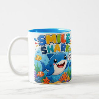 Caneca De Café Em Dois Tons Tubarão Sorridente | Desenho de Tubarão de Desenho