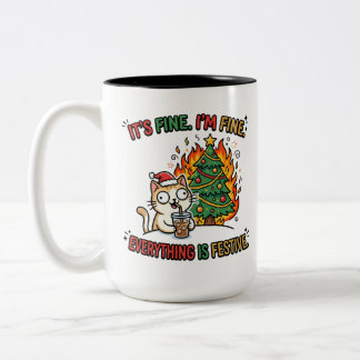 Caneca De Café Em Dois Tons Tudo Bem Estou Bem Tudo É Festivo Caótico Mem