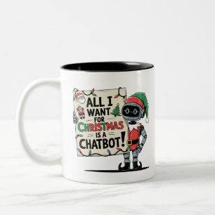 Caneca De Café Em Dois Tons 🤖 Tudo o que quero no Natal é um Chatbot Engraçad