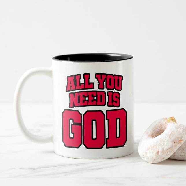 Caneca De Café Em Dois Tons Tudo o que você precisa é Deus (Com Donut)