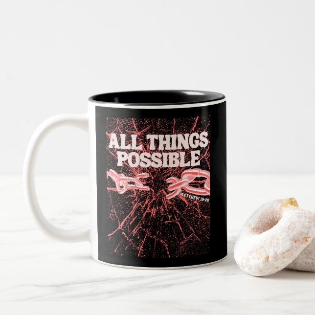 Caneca De Café Em Dois Tons Tudo Possível - Matthew 19:26 (Com Donut)