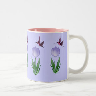 Caneca De Café Em Dois Tons Tulipa e colibri
