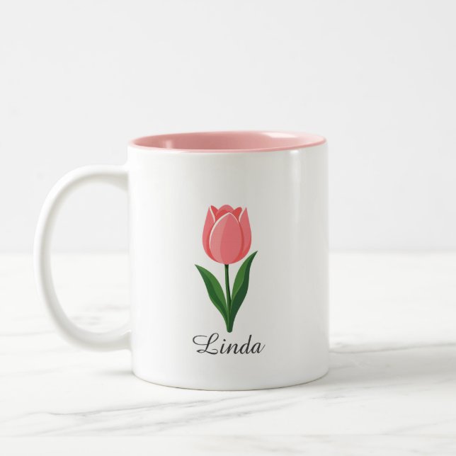 Caneca De Café Em Dois Tons Tulipa Rosa Moderna Flor (Esquerda)