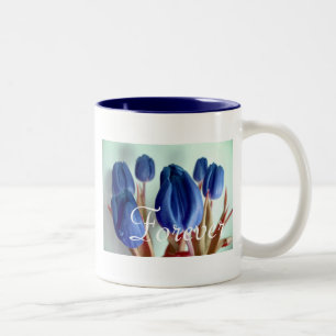 Caneca De Café Em Dois Tons Tulipas Azuis De Amor Para Sempre