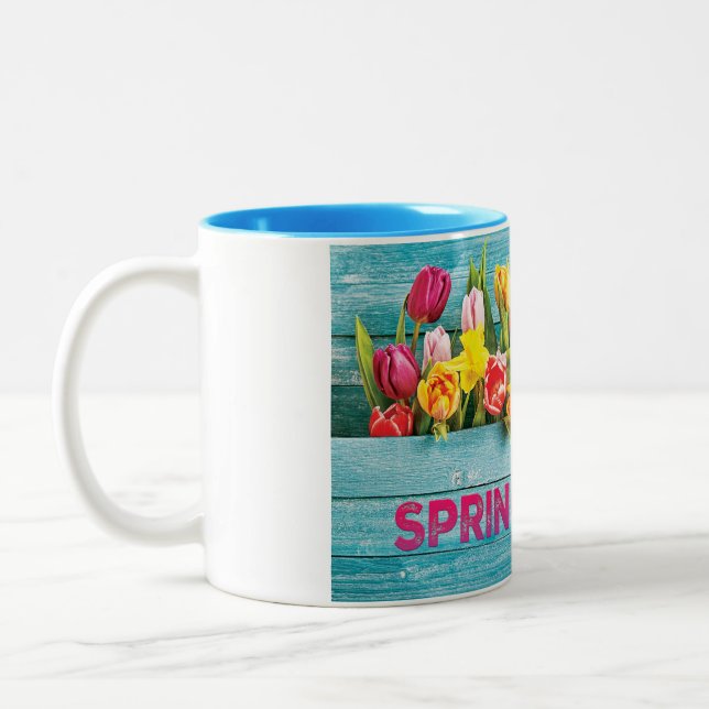 Caneca De Café Em Dois Tons Tulipas de primavera (Esquerda)