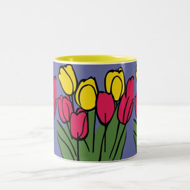 Caneca De Café Em Dois Tons Tulipas de primavera (Centro)
