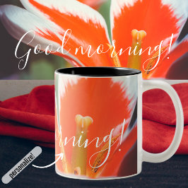 Caneca De Café Em Dois Tons Tulipas vermelhas