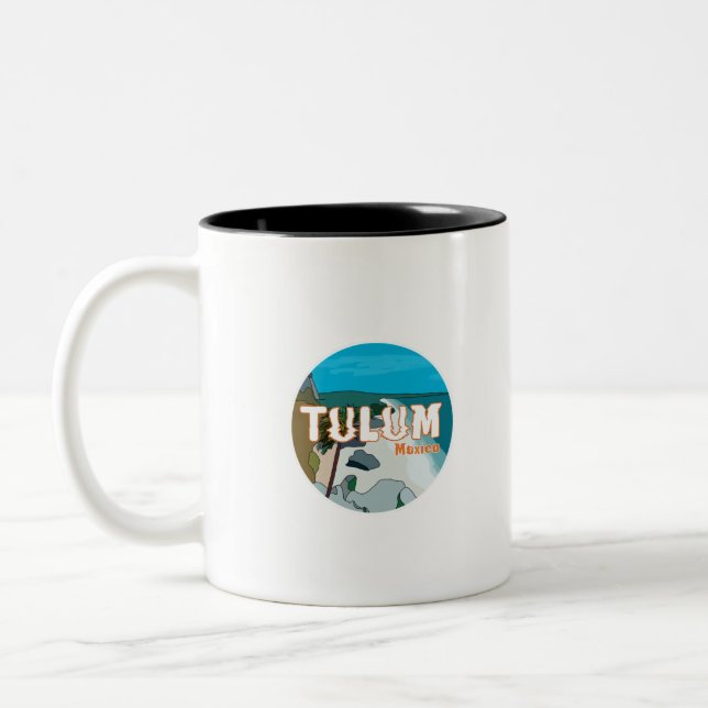 Caneca De Café Em Dois Tons Tulum Mexico Excelente Gift Idea (Esquerda)