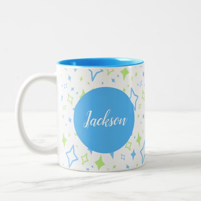 Caneca De Café Em Dois Tons Tumba azul personalizada com estrelas (Esquerda)