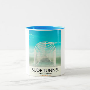Caneca De Café Em Dois Tons Túnel Bude, Poster de viagens Cornwall Parody