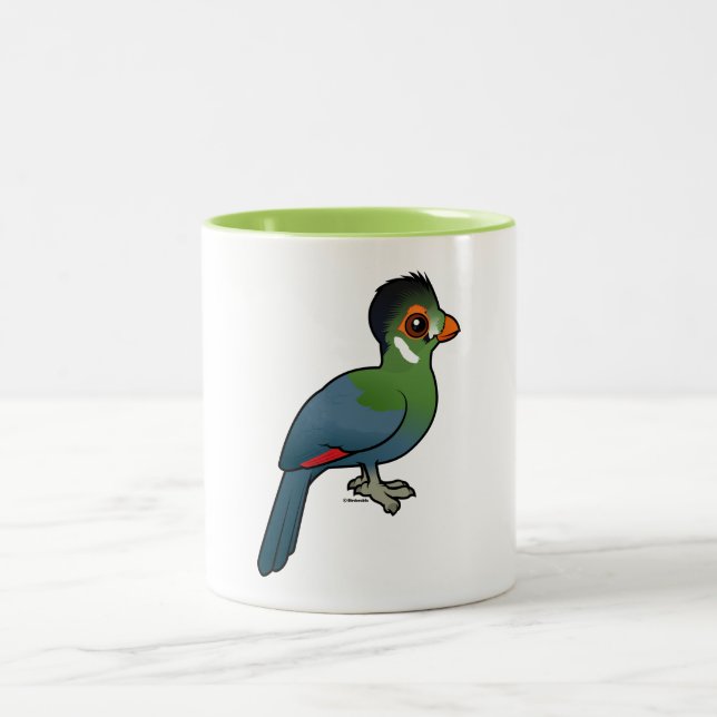 Caneca De Café Em Dois Tons Turaco Branco-cheeked de Birdorable (Centro)