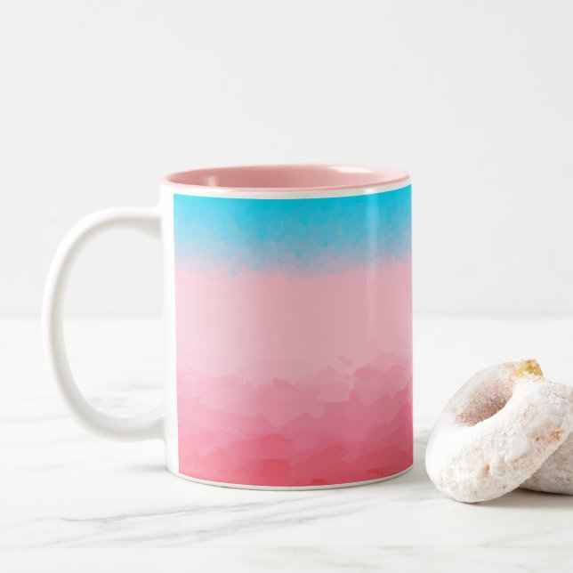Caneca De Café Em Dois Tons Turcos e Caicos Blue e Coral Ombre (Com Donut)