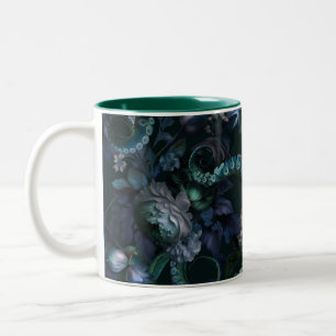Caneca De Café Em Dois Tons Turquesa Gótica Cthulhu Tentáculo Com Flores