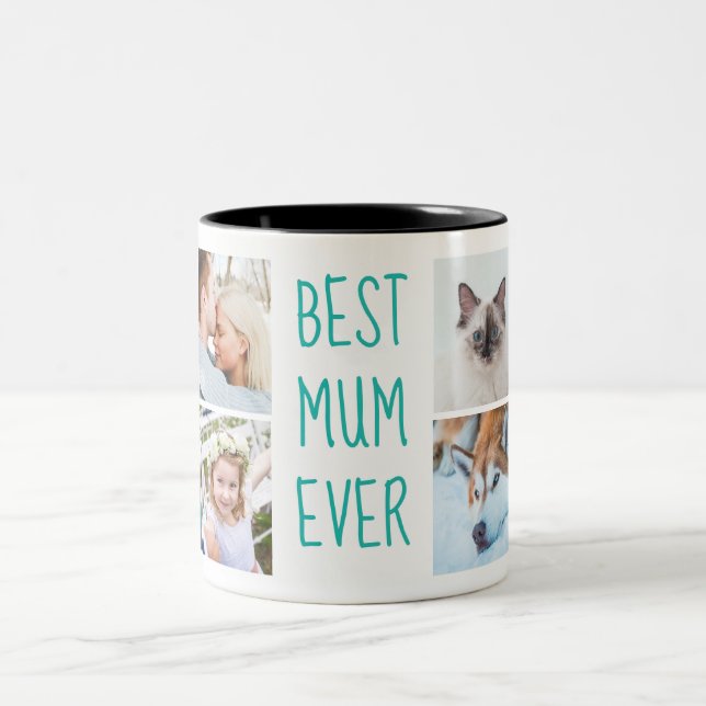 Caneca De Café Em Dois Tons Turquesa | Melhor Mãe Alguma Vez Personalizada Fot (Centro)