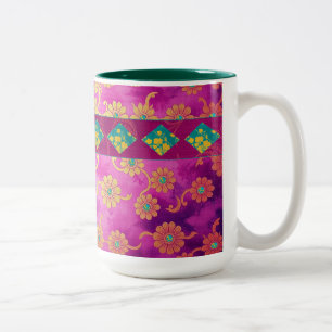 Caneca De Café Em Dois Tons Turquesa Rosa ORIENTAL Floral - Mug, Taça