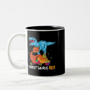 Caneca De Café Em Dois Tons Turquia Saurus Rex Ação de Graças Dinossauro Pumpk