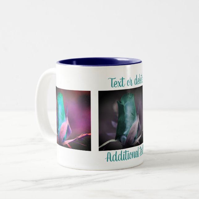Caneca De Café Em Dois Tons Turquoise Rosebud Flower Art Personalizada (Frente Esquerda)