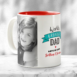 Caneca De Café Em Dois Tons Turquoise World's Greatest Pai 2 Photo Bold Modern