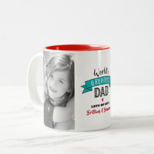 Caneca De Café Em Dois Tons Turquoise World's Greatest Pai 2 Photo Bold Modern