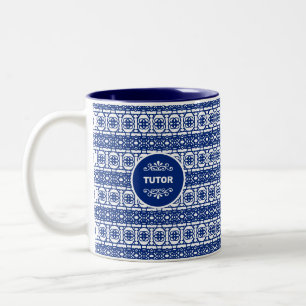 Caneca De Café Em Dois Tons Tutor sobre Padrão Abstrato Elegante em Azul e Bra