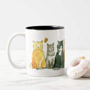 Caneca De Café Em Dois Tons Tuxedo Cat Calico Kitten Watercolor