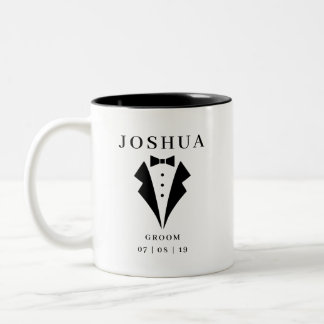 Caneca De Café Em Dois Tons Tuxedo de Nome e Data Personalizados do GROOM de C