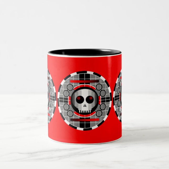 Caneca De Café Em Dois Tons TV de crânio Vermelho redondo (Centro)