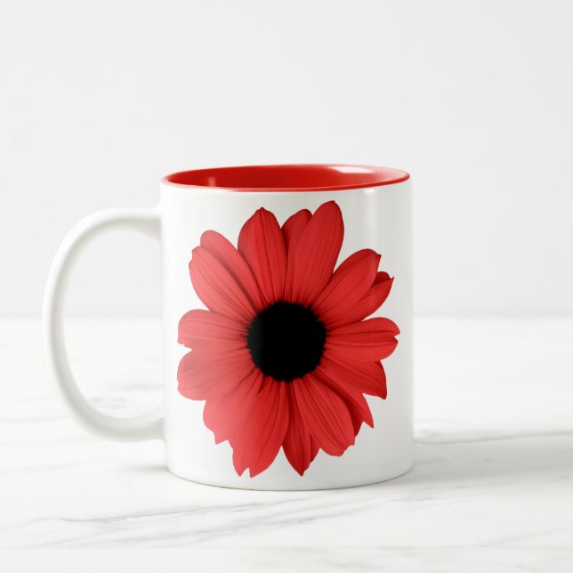 Caneca De Café Em Dois Tons Two Red Daisies and Your Name / Message (Esquerda)