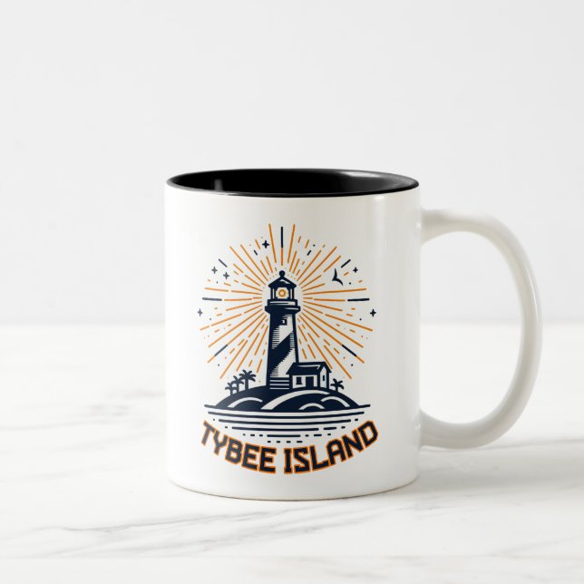 Caneca De Café Em Dois Tons Tybee Island Georgia Lighthouse Sunrise (Direita)