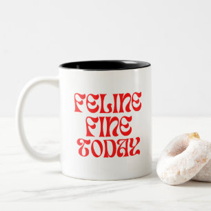 Caneca De Café Em Dois Tons Typografia Vermelha Negra Gato Adora Humor