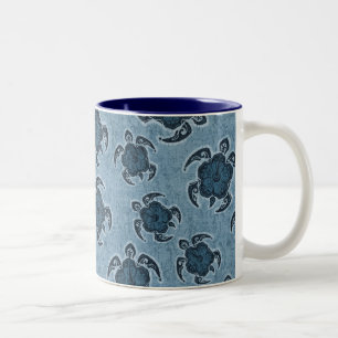 Caneca De Café Em Dois Tons Uhane Honu Hibiscus Batik Hawaiian Turtle