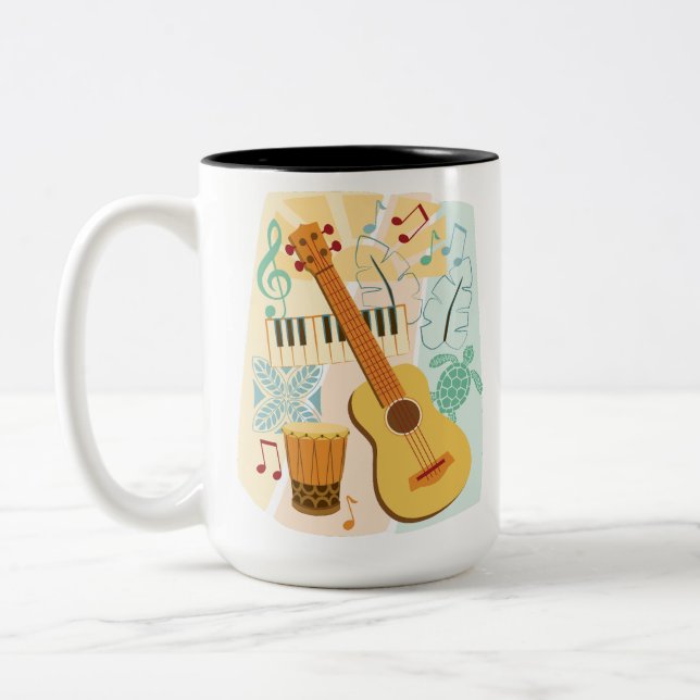 Caneca De Café Em Dois Tons Ukulele Collage (Esquerda)