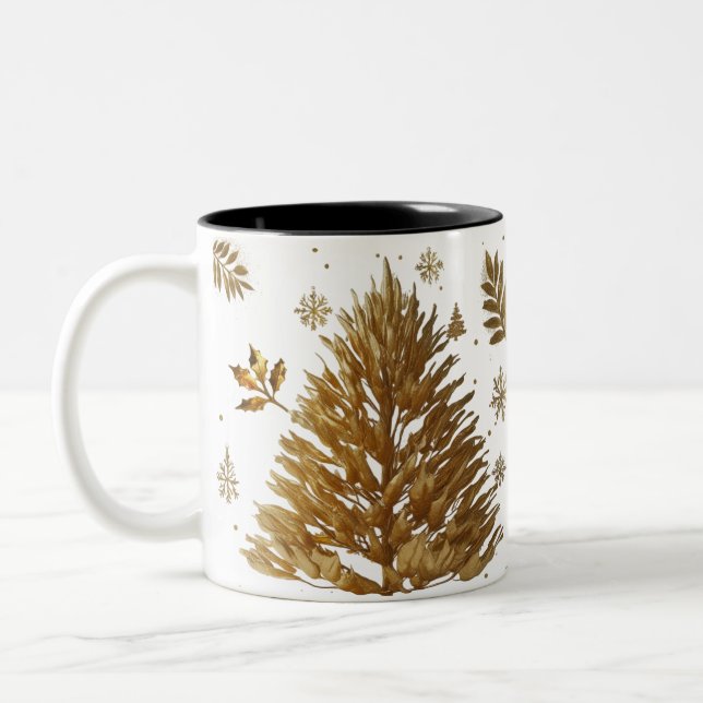 Caneca De Café Em Dois Tons Ultra Glam Liquid Gold Brush Stroke Christmas Tree (Esquerda)