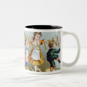 Caneca De Café Em Dois Tons Um cartão do Victorian da feliz Christmas',