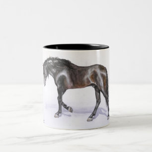 Caneca De Café Em Dois Tons Um CAVALO andaluz que anda, garanhão pintado à mão