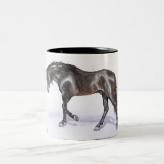 Caneca De Café Em Dois Tons Um CAVALO andaluz que anda, garanhão pintado à mão