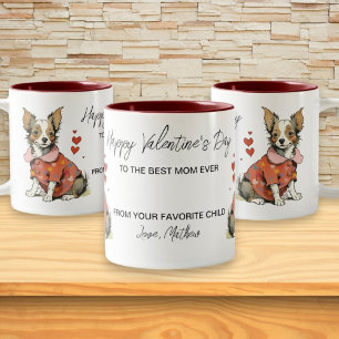 Caneca De Café Em Dois Tons Um Chihuahua fofo num cartão de Dia de os namorado