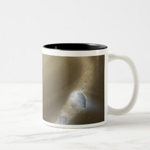 Caneca De Café Em Dois Tons Um cometa que está sendo rasgado aos fragmentos e