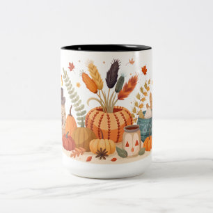 Caneca De Café Em Dois Tons Um copo bonito com uma impressão de outono