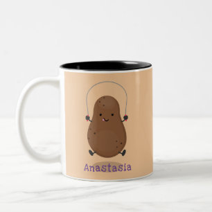 Caneca De Café Em Dois Tons Um desenho animado de corda de batata feliz