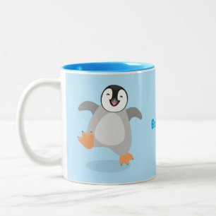 Caneca De Café Em Dois Tons Um desenho animado de pintinho de pinguim feliz e 
