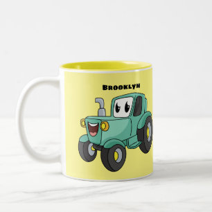 Caneca De Café Em Dois Tons Um desenho animado verde e bonito