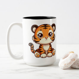 Caneca De Café Em Dois Tons Um filhote de tigre bonito sentado